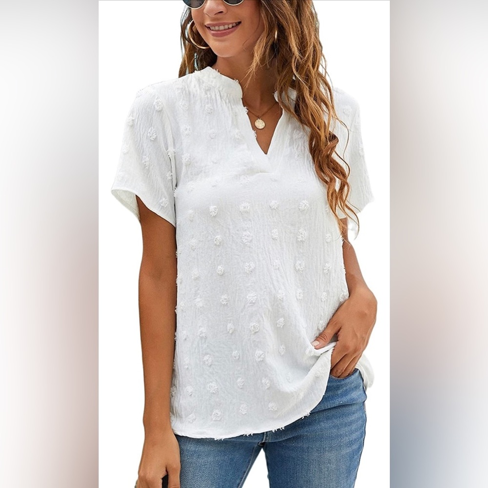 Blooming Jelly White Shirt Short Sleeve Chiffon Blouse V Neck Casual Top